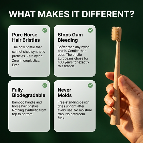 ELEVRA Horse Bristle Bamboo Toothbrush (4 Pack)